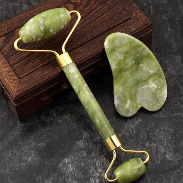 Rouleau de massage gua sha soins de la peau Outil de massage du corps et du visage en pierre naturelle Outil de soin de la peau pierre jade