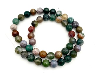 Perles agate indienne 8mm perles pierre semi précieuse, file de perles naturelle - Brin de perles pierre véritable/ perles pour bracelet