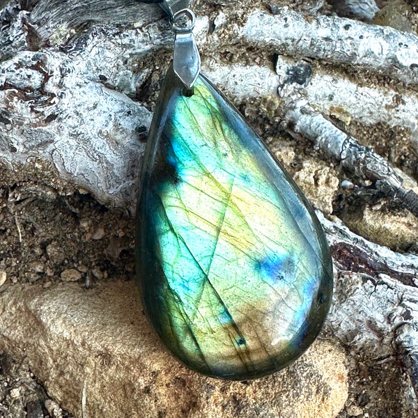 Labradorite, Collier en Labradorite, Pendentif en Labradorite, Pendentif Brut