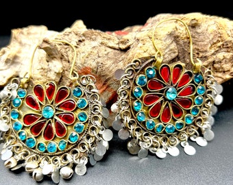 Boucles d'Oreilles Créoles Afghanes Multicolores - Élégance Bohème pour un Style Unique - Créoles ethnique Afghani