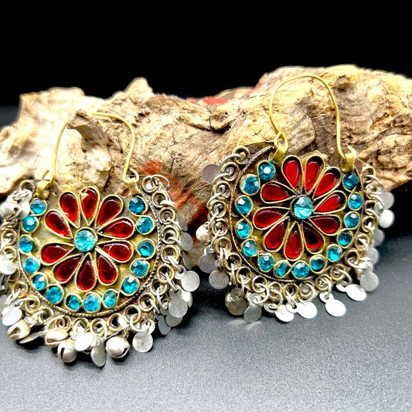 Boucles d'Oreilles Créoles Afghanes Multicolores - Élégance Bohème pour un Style Unique - Créoles ethnique Afghani