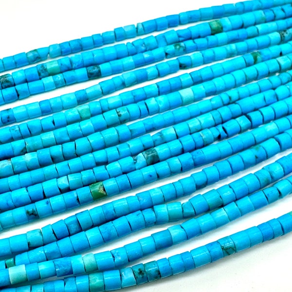 Perles turquoise véritable / perles graines turquoise naturelle / perles rondelles 2mm / 38cm