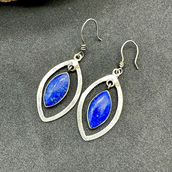 Boucle d'oreille argent 925 pierre lapis lazuli, boucle d'oreille lapis lazuli, boucle d'oreille argent et pierre lapis-lazuli