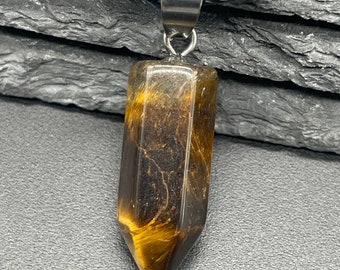 Tiger's eye point, Protection stone, Natural stone necklace, Tiger's eye pendant, Tiger's eye jewelry, Energy stone necklace