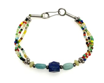 Bracelet lapis lazuli bracelet homme et femme cadeau femme cadeau anniversaire bracelet en pierre plate lapis-lazuli fait main bracelet fine