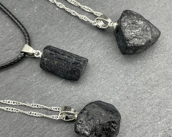 Pendentif tourmaline noir pierre brut argent 925 pendentif pierre noir  tourmaline noir brute, cadeau pour homme pendentif femme