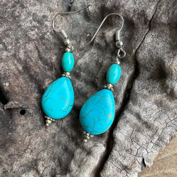 Boucles d'oreilles turquoise femme pendantes bohème, cadeau bijou, cadeau pour elle, bijoux boho chic, boucles d'oreilles femme #BE