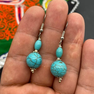 Tibetan Turquoise earrings, Turquoise earrings, ethnic turquoise earring, minimalist turquoise jewelry,#BE