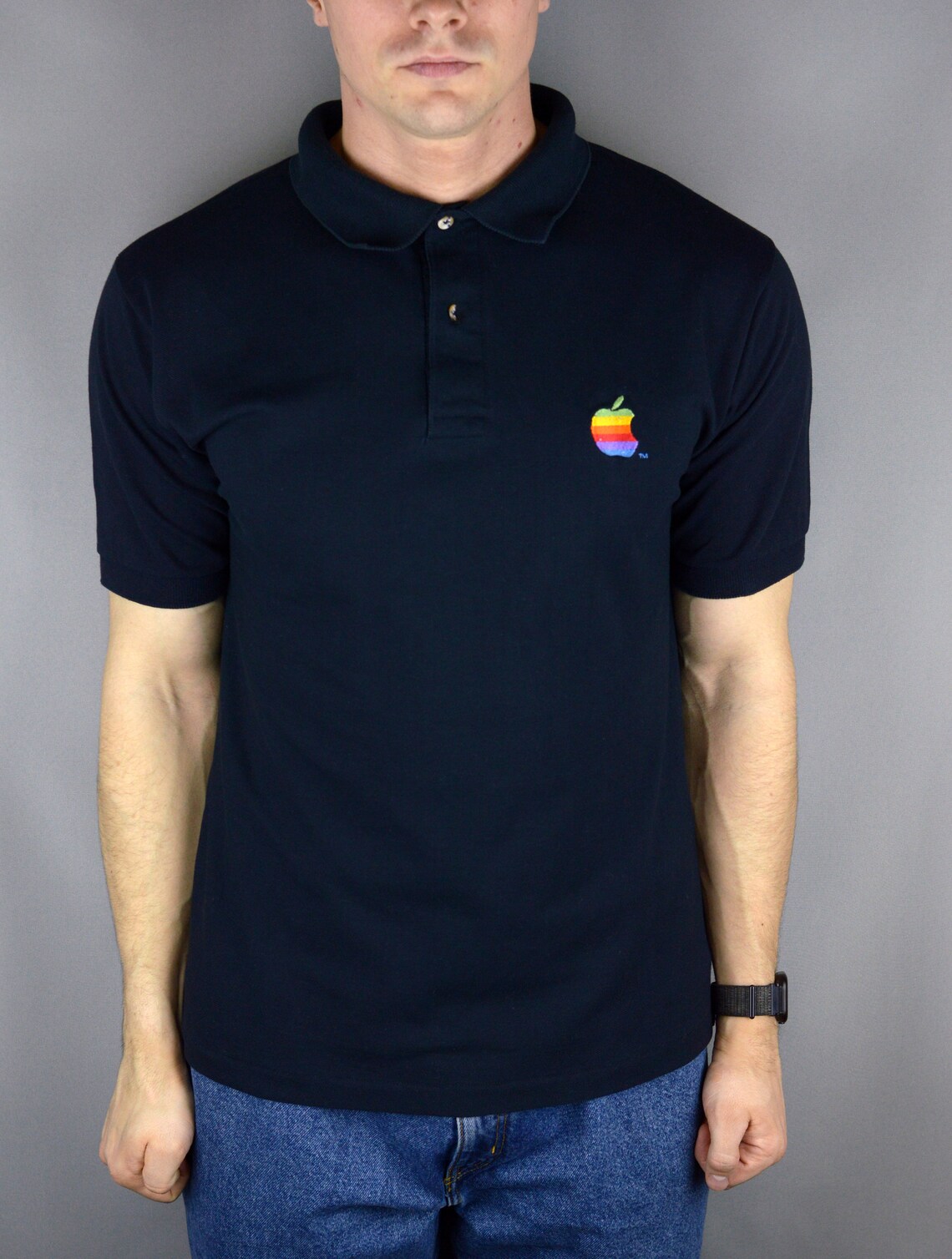 Vintage Apple 90s polo shirt Made In USA Etsy
