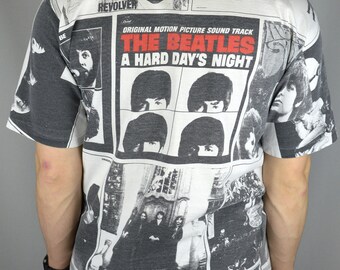 Vintage The Beatles A Hard Days Night all over print 90s t shirt (Single  Stitch)