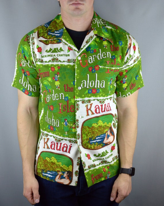 Vintage Kaui Hawaii Garden Aloha Hawaiian 70s shir