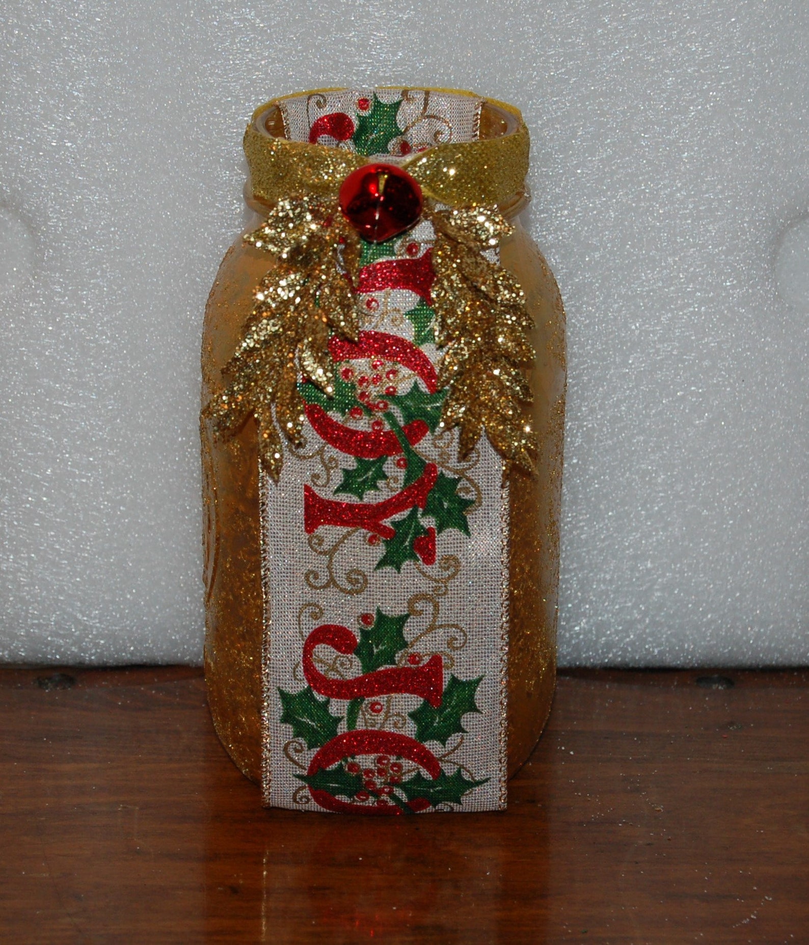 Mason Jar Gold Glittered With JOY Ribbon Etsy