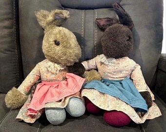 Little Folk Rabbit Plush Set AS-IS 1970s Beautifully Dressed Handmade in England