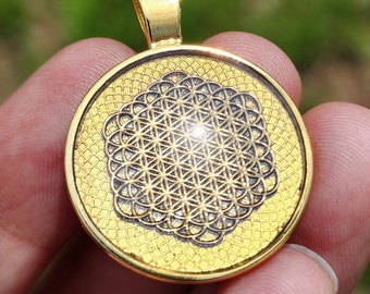 Small Talisman | Pendant | Gold Fruit of Life | Gold Pendant Tray | 25mm | UV Resin