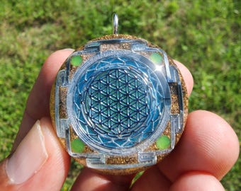 33 kristallmatrisorgonhänge | Sri Yantra Livets blomma EMF-skydd | Chakrabalansering | Kristallsmycken | Holistiskt | Andliga verktyg
