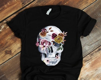 Per donna T-shirt di Halloween con teschio di zucchero / Bella + Tela / T-shirt di Halloween / T-shirt con teschio di zucchero / S M L XL 2XL 3XL 4XL / Blogger / Nero