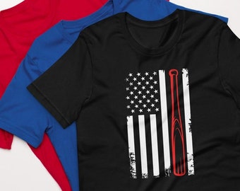 Unisex Baseball American Flag Shirt, Baseball Lover Gift, Baseball Fan Tee, Baseball Gifts, Baseball Game Shirt, Plus Size Baseball Tee