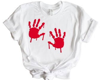 Maglietta grafica mani insanguinate da donna / Bella + tela / Camicia di Halloween / Maglietta spettrale da donna / XS S M L XL 2XL 3XL 4XL / Blogger