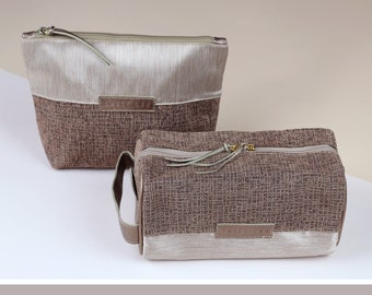 Raffiniertes Geschenk-Set Kosmetiktasche - Kulturbeutel aus Canvas - Nachdenkliches Geschenk für Sie - Handwerkliche Kulturtasche mit Lederverzierung