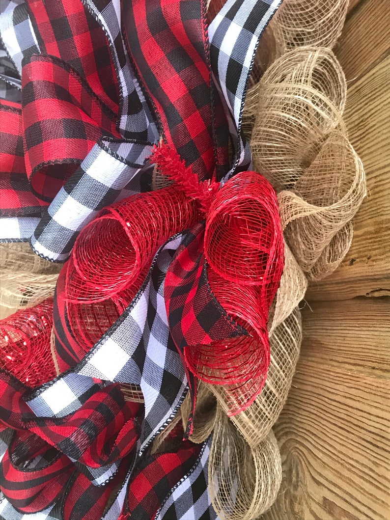 Rustic Red Truck Buffalo Plaid Ribbon Wreath - Etsy