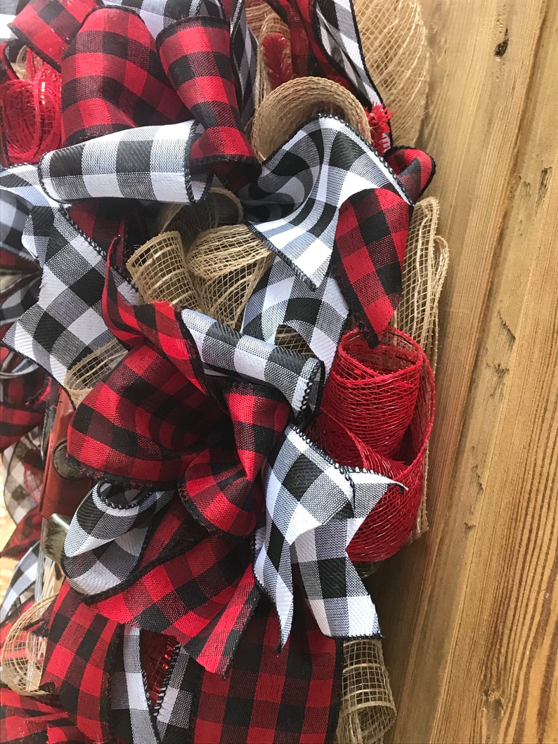 Rustic Red Truck Buffalo Plaid Ribbon Wreath - Etsy