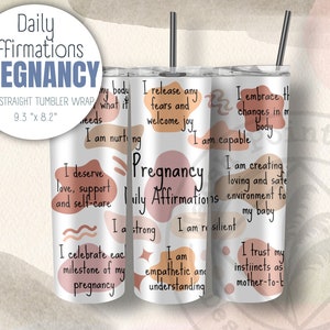 20oz Seamless Pregnancy Daily Affirmations Skinny Tumbler Sublimation, pregnancy svg, pregnancy tumbler, pregnant PNG, affirmation tumbler