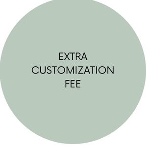 May include: A light green circle with the words "EXTRA CUSTOMIZATION FEE" in black, centered within the circle. The text is in a sans-serif font.