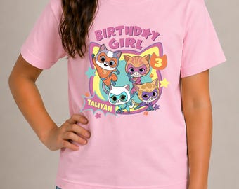 Super hero Kitty Birthday Girl T-Shirt: Custom Party Theme