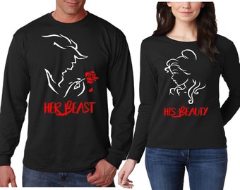 Her Beast His Beauty Couples Matching Valentine's Christmas Custom Long Sleeve Shirts