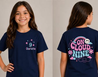 On Cloud 9 Birthday Girl Celebrating 9th birthday T-Shirt: Custom Party Theme