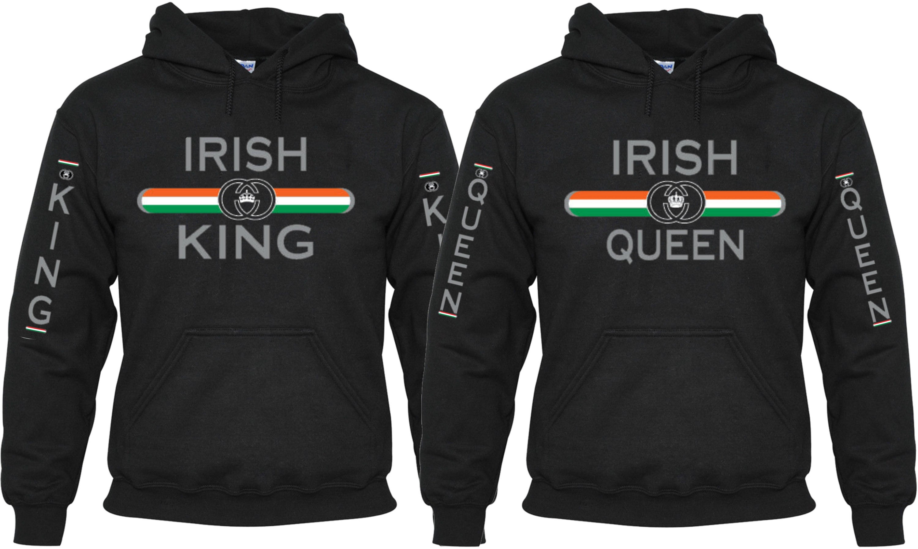Irish King Irish Queen Saint Patrick Day Designs Hood Pull Over Couples Matching Valentine s Christmas Custom Hoodies Etsy