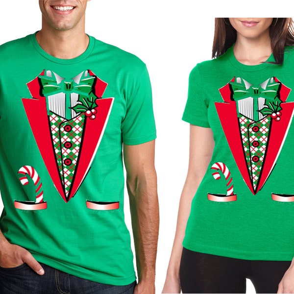 Funny Christmas Tuxedo Shirt, Couples Matching Holiday Outfit