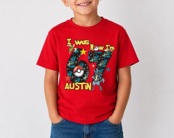 Birthday Boy I was 6 Now Im 7 POke Lucarioo  Custom Family birthday theme Shirts