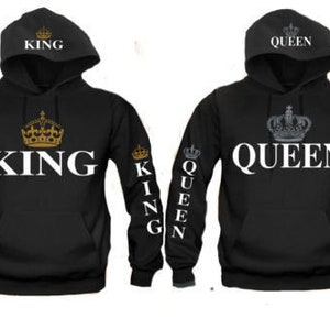 King  Queen Crown Designs Hood Pull Over Couples Matching Valentine's Christmas Custom Hoodies