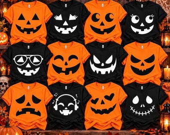 Spooky faces Party Halloween Family Friends Group teacher Tshirt Hooded Pullover Halloween Spooky  Custom Shirt