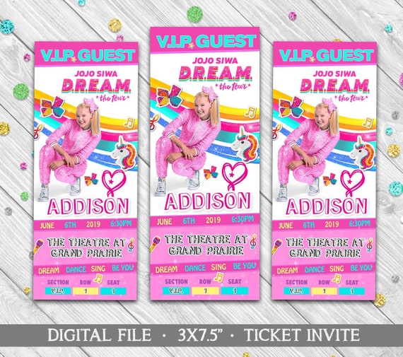 jojo siwa dream tour jojo siwa ticket jojo invitation etsy