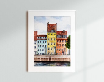 Christianshavn Canal aquarel Wall Art Print