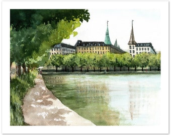 De meren, Søerne Copenhagen, aquarel print