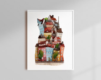 Crooked Houses - op Christianshavn geïnspireerde illustratie