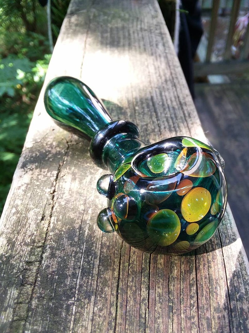 Green Glass Pipe With 24k Gold Dots Glass Pipes Made Etsy