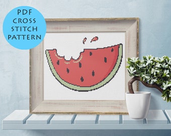 Watermelon Cross Stitch Pattern Cute Beginner PDF Instant Download Printable Chart Cross Stitch Summer Fun Home Decor