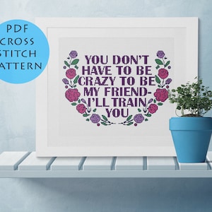 Funny Cross Stitch Pattern Crazy Friend PDF Instant Download Printable Chart Funny Cross Stitch Home Decor
