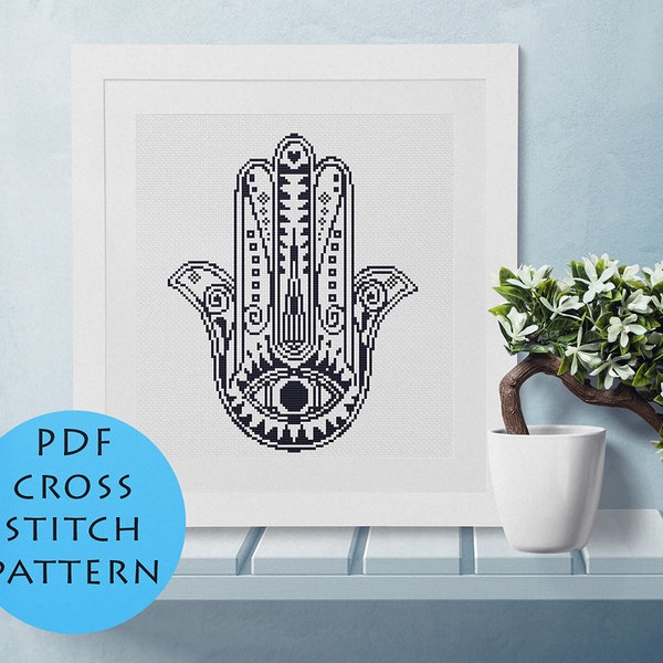 Hand Of Hamsa Cross Stitch Pattern Hand of Fatima PDF Instant Download Printable Chart Cross Stitch Hamsa Wall Art