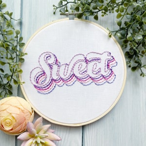Sweet Embroidery Pattern PDF Instant Download Printable Fun Rainbow Words