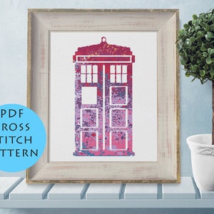 Doctor Who Cross Stitch Pattern Watercolor Tardis PDF Instant Download Printable Chart Funny Cross Stitch Doctor Who Art Home Decor
