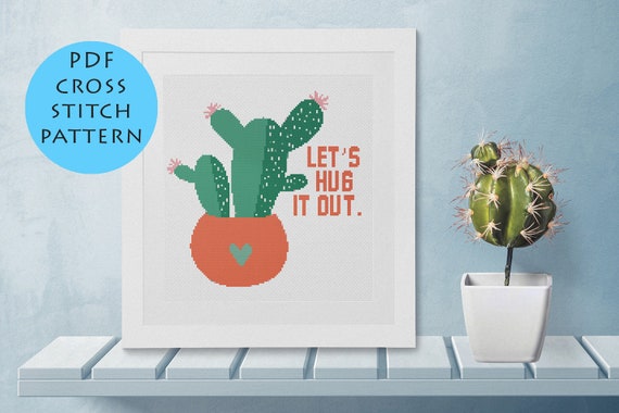 Lustiges Kaktus Kreuzstichmuster: Let's hug it out - PDF Download - Etsy.de