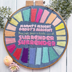 Surrender Embroidery Pattern PDF Instant Download Printable Fun Rainbow Words Cheap Trick
