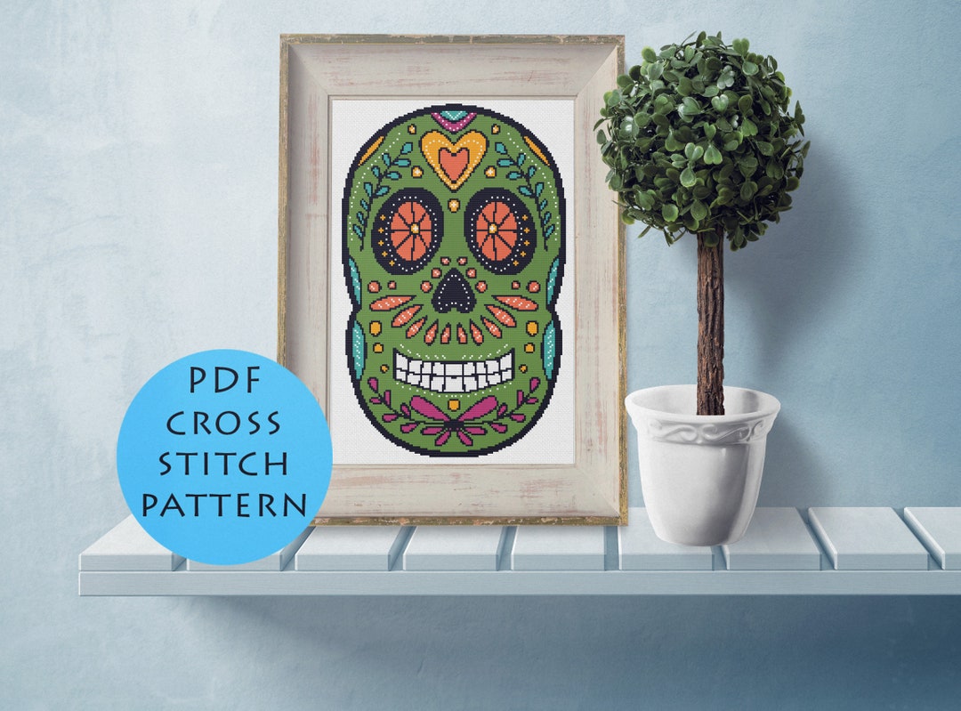 Sugar Skull Cross Stitch Pattern PDF Instant Download Printable Chart ...