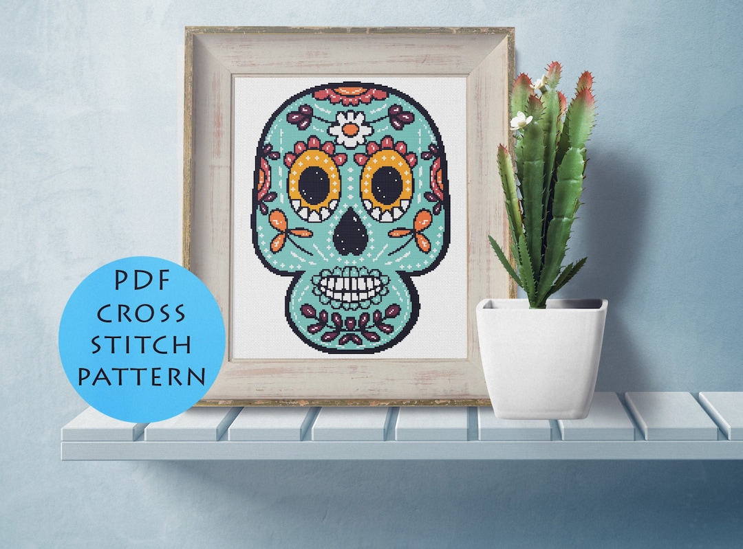 Sugar Skull Cross Stitch Pattern PDF Instant Download Printable Chart ...