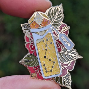 Scorpio constellation zodiac potion bottle hard enamel pin  | glitter star sign enamel pin | constellation crystal enamel pin | gift for her